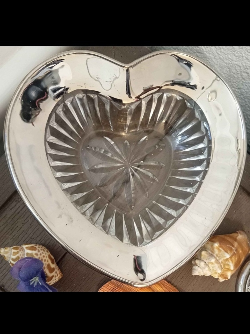 Vintage Mikasa Desire Crystal Heart Candy Dish - Silver Plated Trim 7.5"